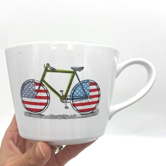World Market Bike Coffee Mug Cycling American Flag Bicycle Teal and White - Picture 6 of 6